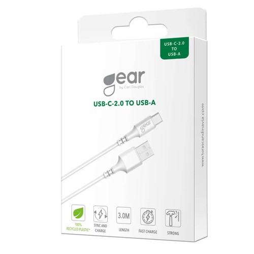 Gear Kabel USB-A till USB-C 2.0 3m